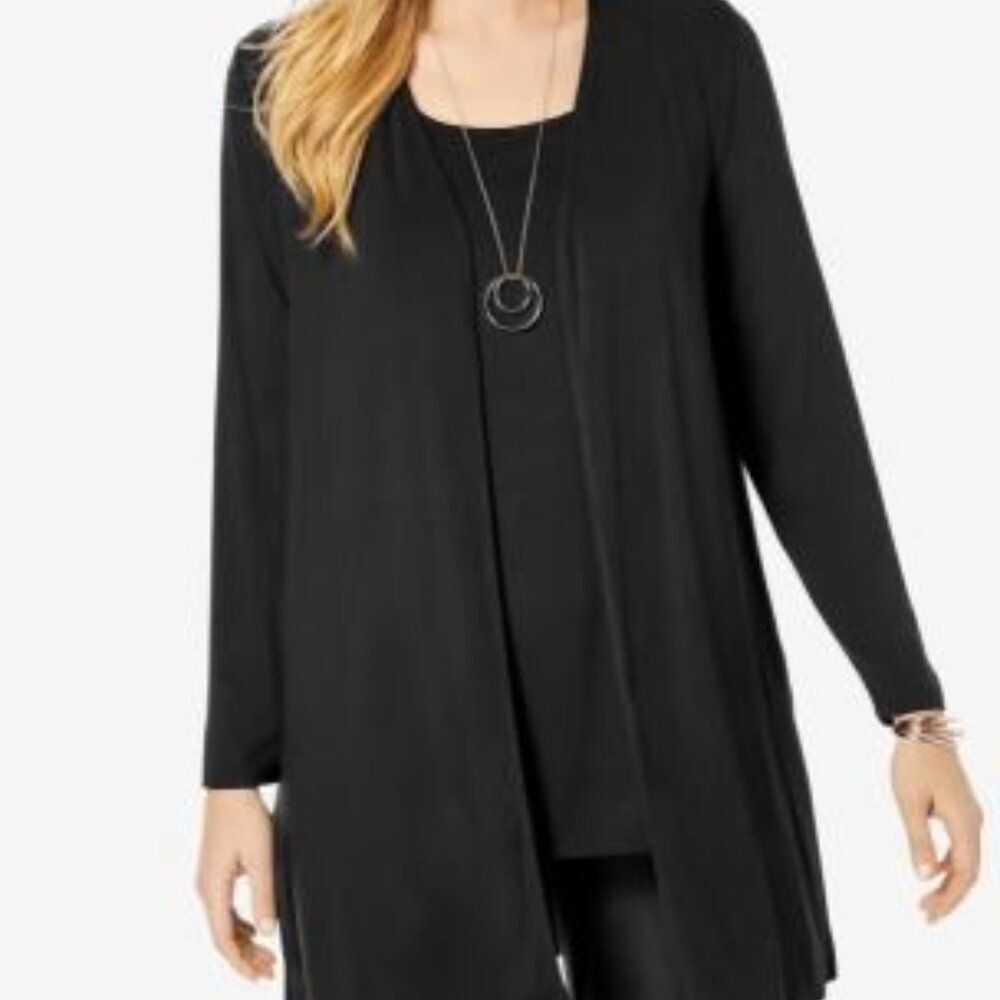 AVENUE Size 14 16 Black Open Cardigan Layering Classic Office Sweater Shacket